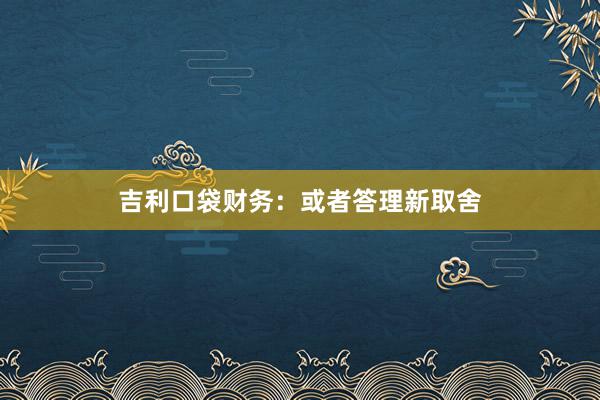 吉利口袋财务：或者答理新取舍